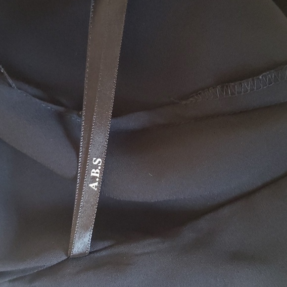 A.B.S. By Allen Schwartz Evening Long Black Strappy Dress & Beaded Roses Size 10 - Picture 14 of 14